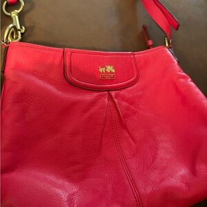 Coach Bright pink Leather Shoulder Hobo with Gold Accents
